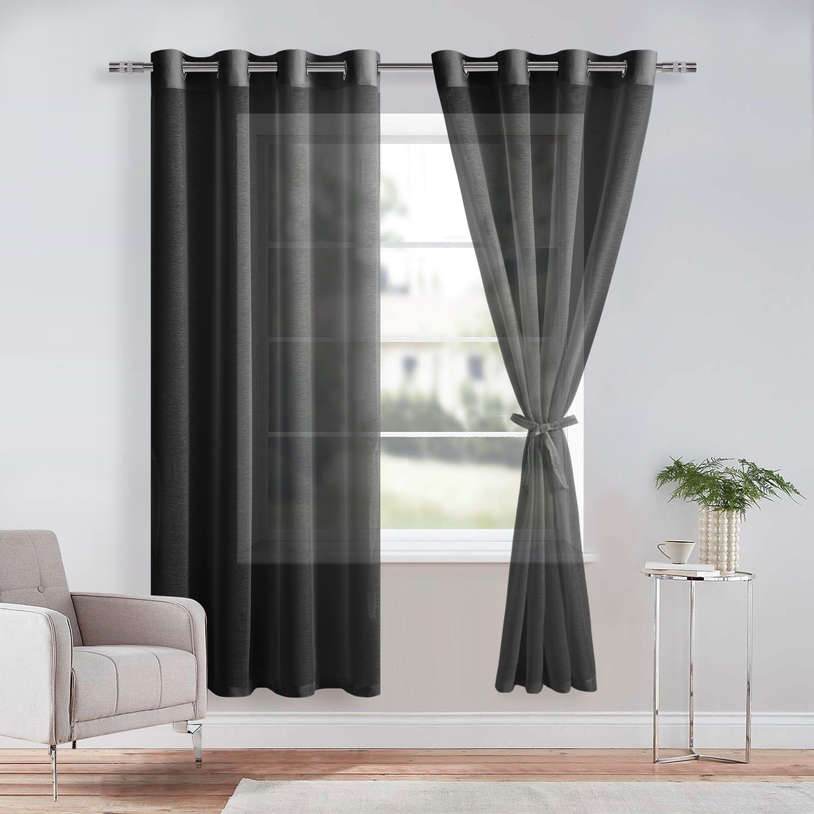 DWCN Grommet Sheer Curtains with Tiebacks, Set of 2 Panels