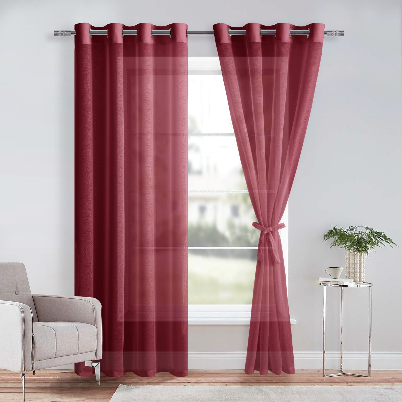 DWCN Grommet Sheer Curtains with Tiebacks, Set of 2 Panels